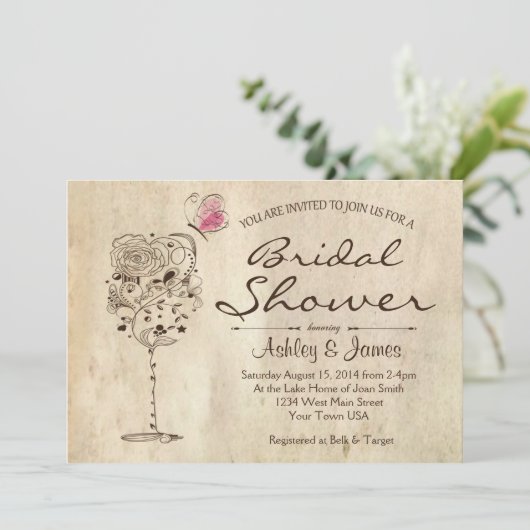 Wein & Käse Bridal Dusche Einladung (Stehend Vorderseite)