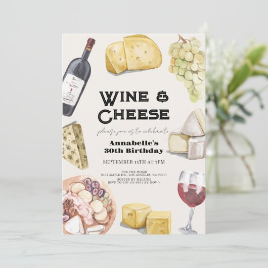 Wein & Käse Charcuterie Gingham Adult Geburtstag Einladung (Stehend Vorderseite)