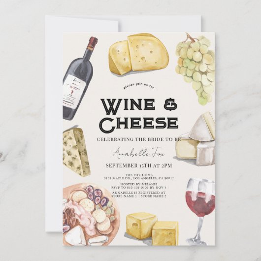Wein & Käse Charcuterie Gingham Brautparty Einladung (Vorderseite)