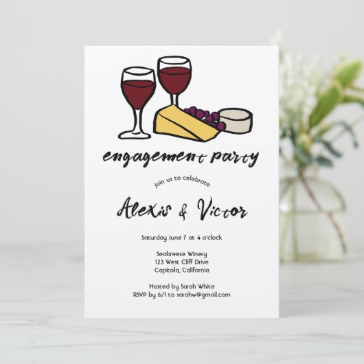 Wein & Käse Degustation Engagement Party Kraf CUST Einladung (Stehend Vorderseite)