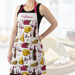 Wein & Käse-Degustation Print, Schürze für den eig<br><div class="desc">Eine individuelle Schürze mit Weinflaschen,  Käse- und Weingläsern. Fügen Sie einen Namen oder benutzerdefinierten Text zu personalisieren. Ideal für einen Geburtstag,  ein Brautparty oder einen Liebe Wein oder einen Weinkeller.</div>