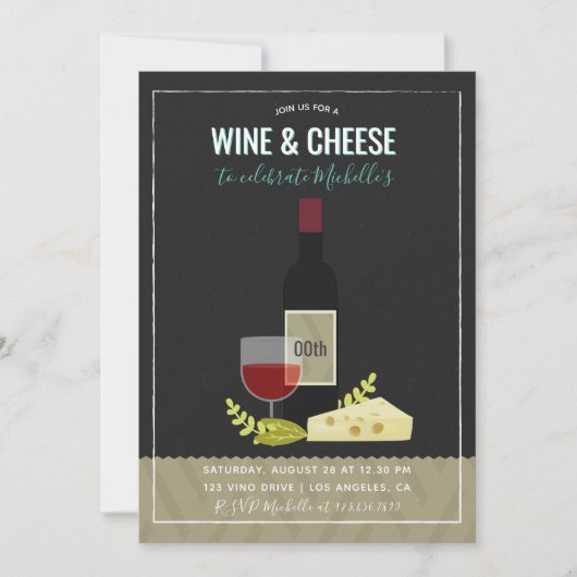 Wein & Käse Geburtstagsparty Einladung (Vorderseite)