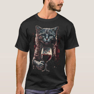 Wein Katze Glas Wein Trinkparty Weintasting T-Shirt
