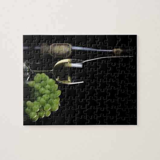 Wein-Liebhaber-Weiß-Wein-Flaschenglas-Trauben Puzzle (Horizontal)