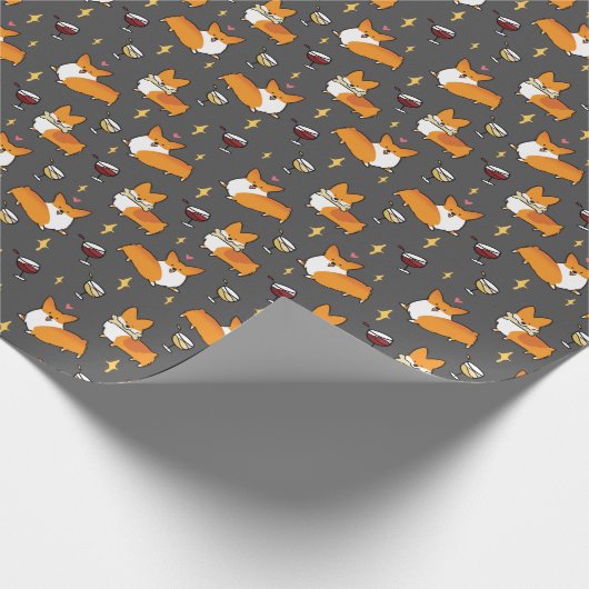 Wein-Liebhabercorgi-"Minimuster-" Packpapier (Ecke)