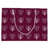 Wein Lila & Silberherz Gemustert Große Geschenktüte (Rückseite)