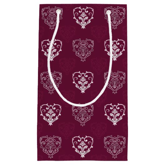 Wein Lila & Silberherz Gemusterte Geschenktasche Kleine Geschenktüte (Vorderseite)