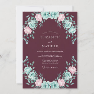Wein-Minz-Ranunculus-Eukalyptus-Hochzeit Einladung