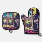 Wein mit Aussicht Ofenhandschuh & Topflappen-Set (Vorderseite)