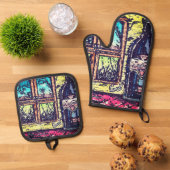 Wein mit Aussicht Ofenhandschuh & Topflappen-Set (Oben Unten)