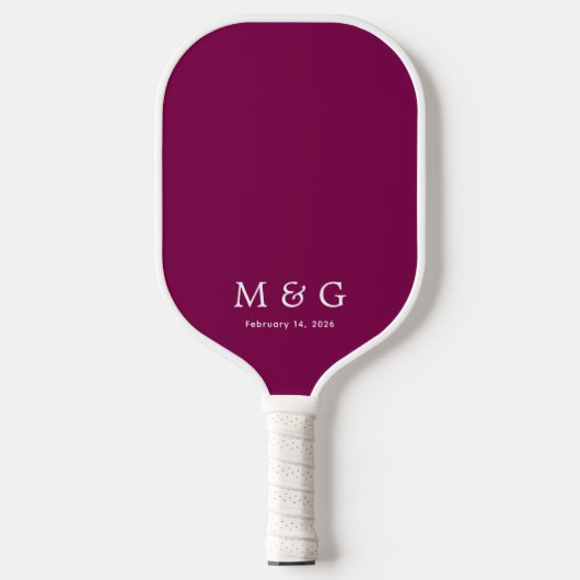 Wein mit individuellem Monogramm und Datum Pickleball Schläger (Vorderseite)