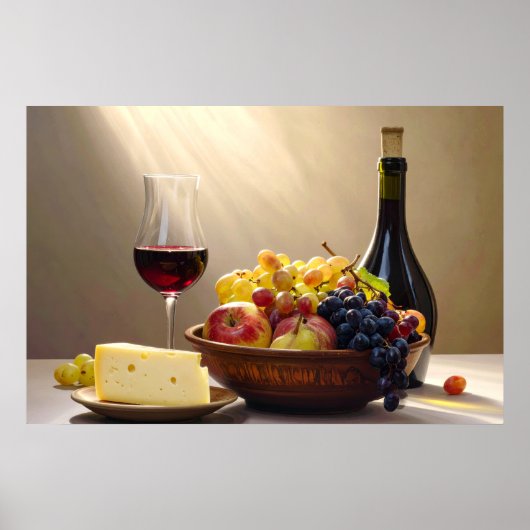 Wein, Obst und Käse Poster (Vorne)