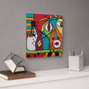 Wein O'Clock by ByOtherSide Quadratische Wanduhr