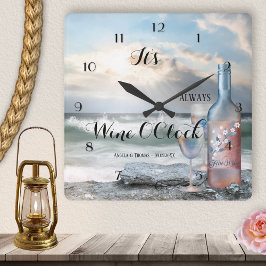 Wein OClock Romantic Beach Clock Quadratische Wanduhr