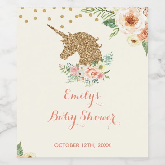 Wein oder Sparkling Weinflasche Einhornpfirsich Weinetikett (Einzelnes Label)