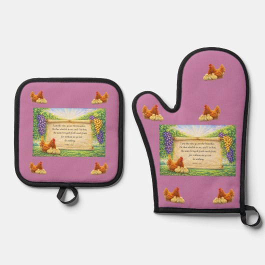 Wein Ofenhandschuh & Topflappen Set mit Bibelvers (Vorderseite)