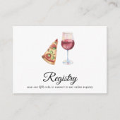 Wein, Pizza QR Code Brautparty Registry Begleitkarte (Vorderseite)