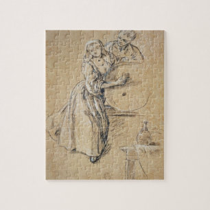 Wein-pourer mit einer Karte des jungen Mannes Puzzle