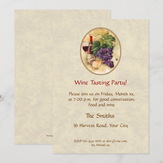 Wein-Probieren-Party Einladung (Vorne/Hinten)