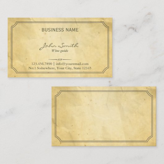 Wein-ProbierenSommelier Vintag Visitenkarte (Vorne/Hinten)