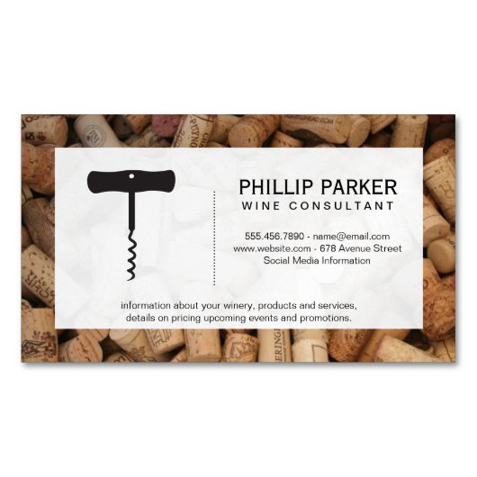 Wein | Rahmen mit Korkschraube (Korkstapel) Magnetische Visitenkarte (Vorderseite)
