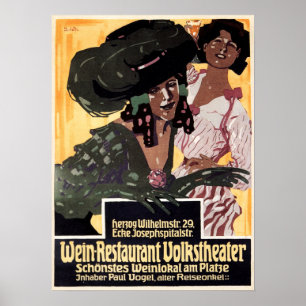 WEIN Restaurant Volkstheater 1908 Alte Deutsche An Poster