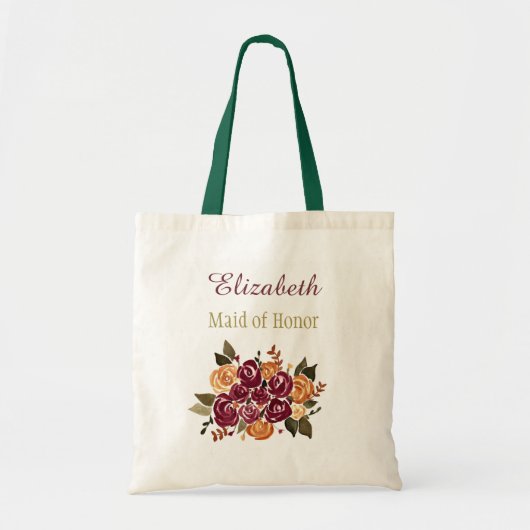 Wein-Rosen-Blumenbrautbrautjungfer mit Namen Tragetasche (Vorne)