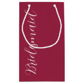 Wein Rot Stilisierte SkriptWedding Bridesmaid Kleine Geschenktüte (Rückseite)