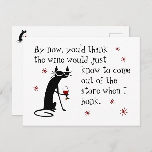 Wein sollte ein lustiges Zitat mit schwarzer Katze Postkarte (Vorne/Hinten)