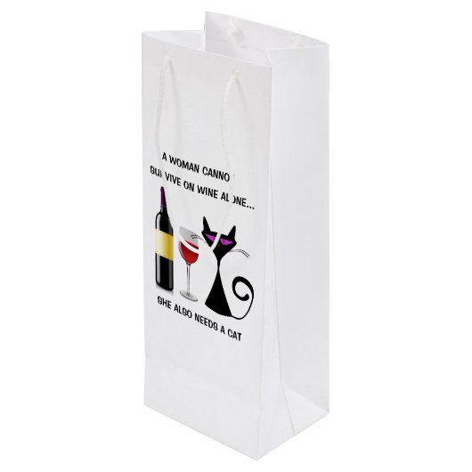 Wein-Tasche mit Katzen-und Wein-lustigem Geschenktüte Für Weinflaschen (Rückseite Schrägansicht)