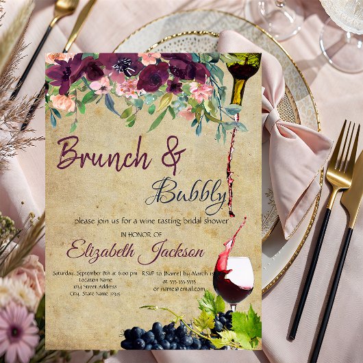 Wein, Trauben, Blume Brunch & Bubbly Einladung