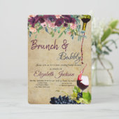 Wein-, Trauben-, Blumen-Brunch & Bubbly Einladung (Stehend Vorderseite)