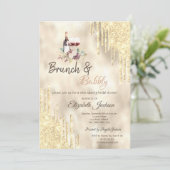 Wein Trauben Gold Tropfen Brunch & Bubbly Einladung (Stehend Vorderseite)