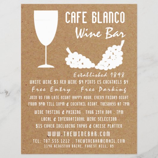 Wein & Trauben, Rustikale Bar/Weinkeller Werbung Flyer (Vorne)