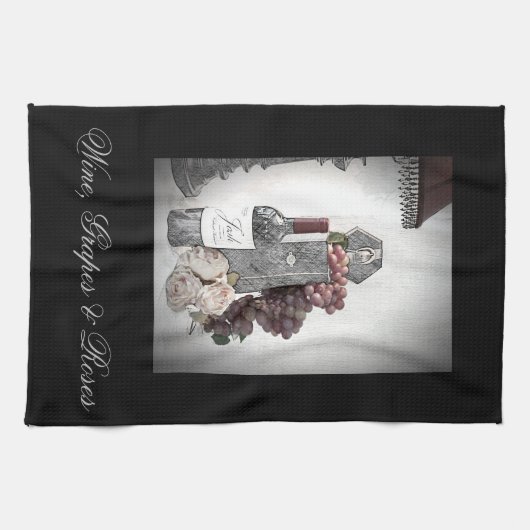 Wein, Trauben und Rose Geschirrtuch (Horizontal)