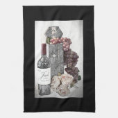 Wein, Trauben und Rose in Burgund & Black Geschirrtuch (Vertikal)