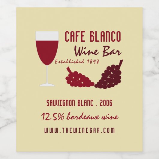 Wein & Trauben, Wein/Bar Weinetikett (Einzelnes Label)