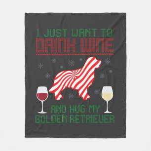 Wein trinken Golden Retriever zu Weihnachten umarm Fleecedecke