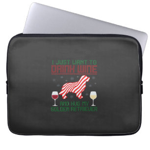 Wein trinken Golden Retriever zu Weihnachten umarm Laptopschutzhülle