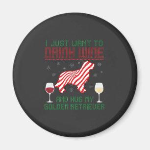 Wein trinken Golden Retriever zu Weihnachten umarm Magnet