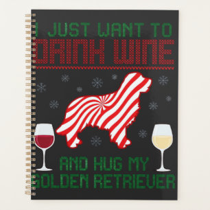 Wein trinken Golden Retriever zu Weihnachten umarm Planer