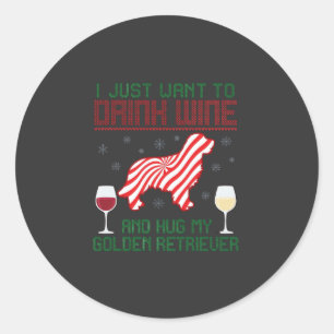 Wein trinken Golden Retriever zu Weihnachten umarm Runder Aufkleber