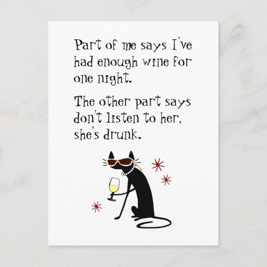 Wein trinkt Katze, hör ihr nicht zu, sie ist Betru Postkarte (Vorderseite)