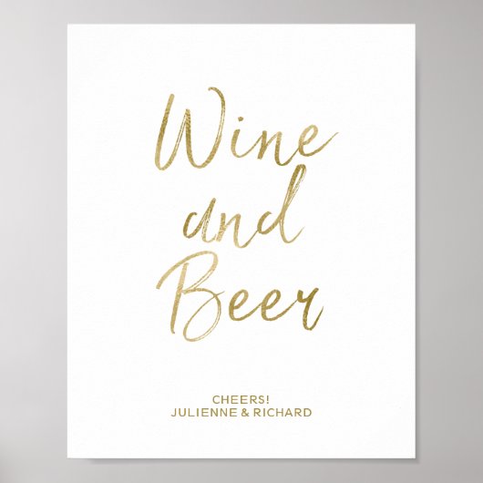 Wein und Bier 8x10 Gold Imitate Foil Sign Poster (Vorne)