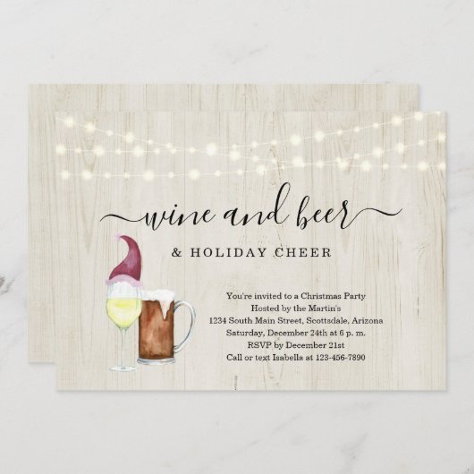 Wein und Bier & Holiday Cheer Weihnachten Party Einladung (Vorne/Hinten)