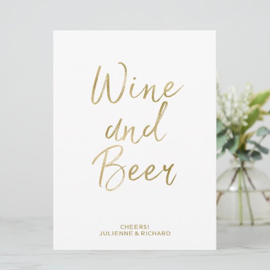 Wein- und Bierunterschrift | Stilvolle Goldhandsch Einladung (Stehend Vorderseite)
