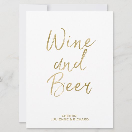 Wein- und Bierunterschrift | Stilvolle Goldhandsch Einladung (Vorderseite)