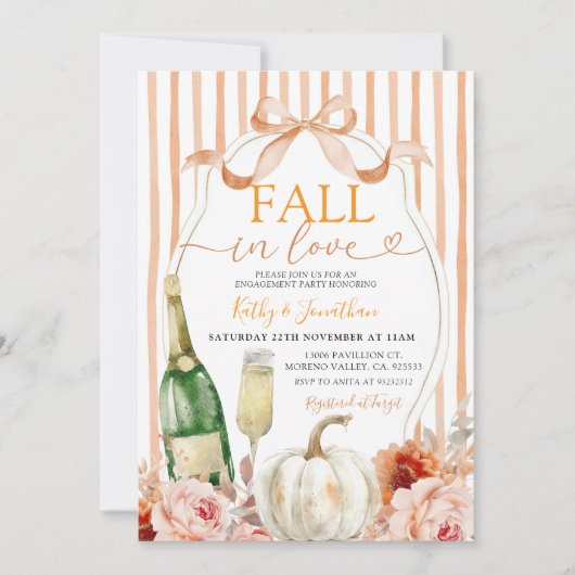 Wein und Bow Fall in Liebe Pumpkin Verlobung Einladung (Vorderseite)