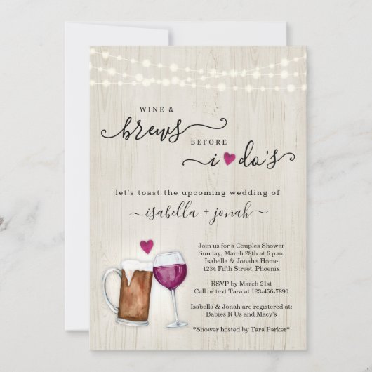 Wein und Brötchen bevor ich Paare Brautparty Einladung (Vorderseite)