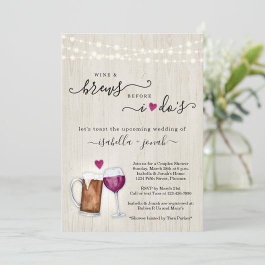 Wein und Brötchen bevor ich Paare Brautparty Einladung (Stehend Vorderseite)